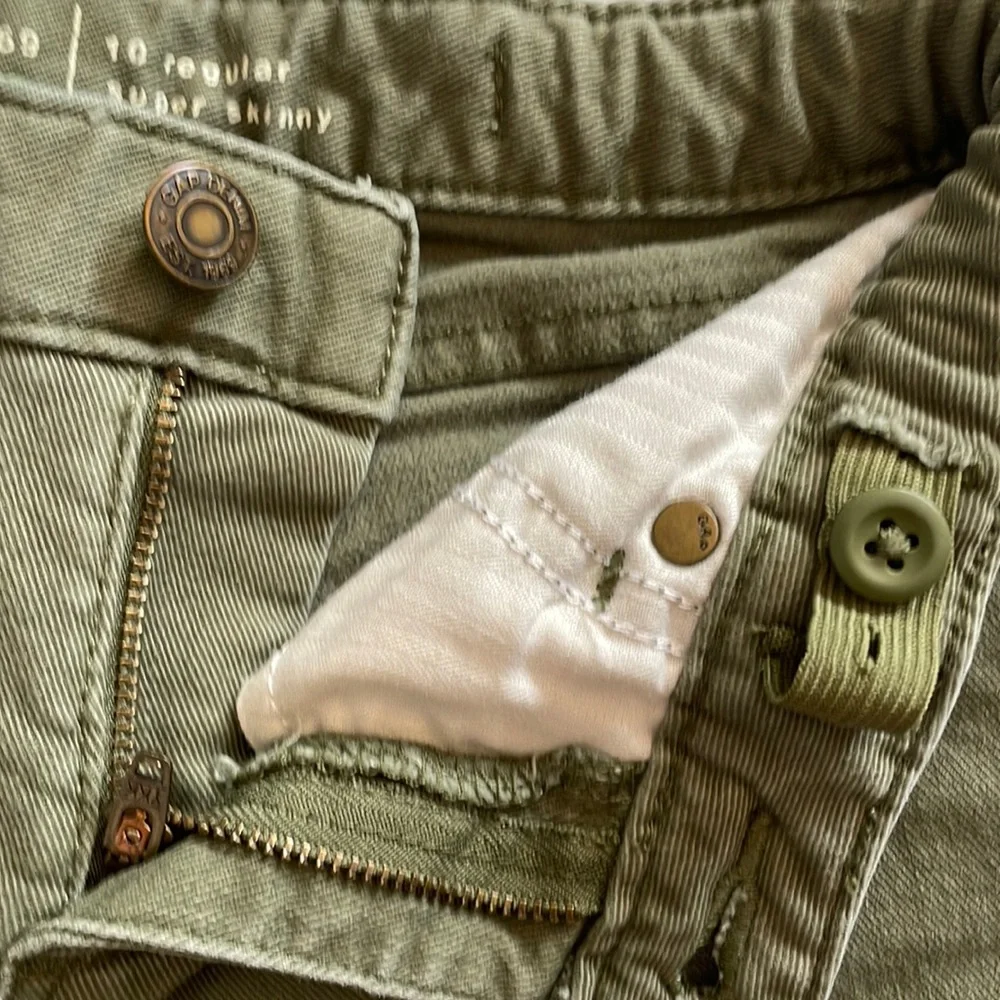 GapKids super skinny, army green denim jeans.  Girls size 10